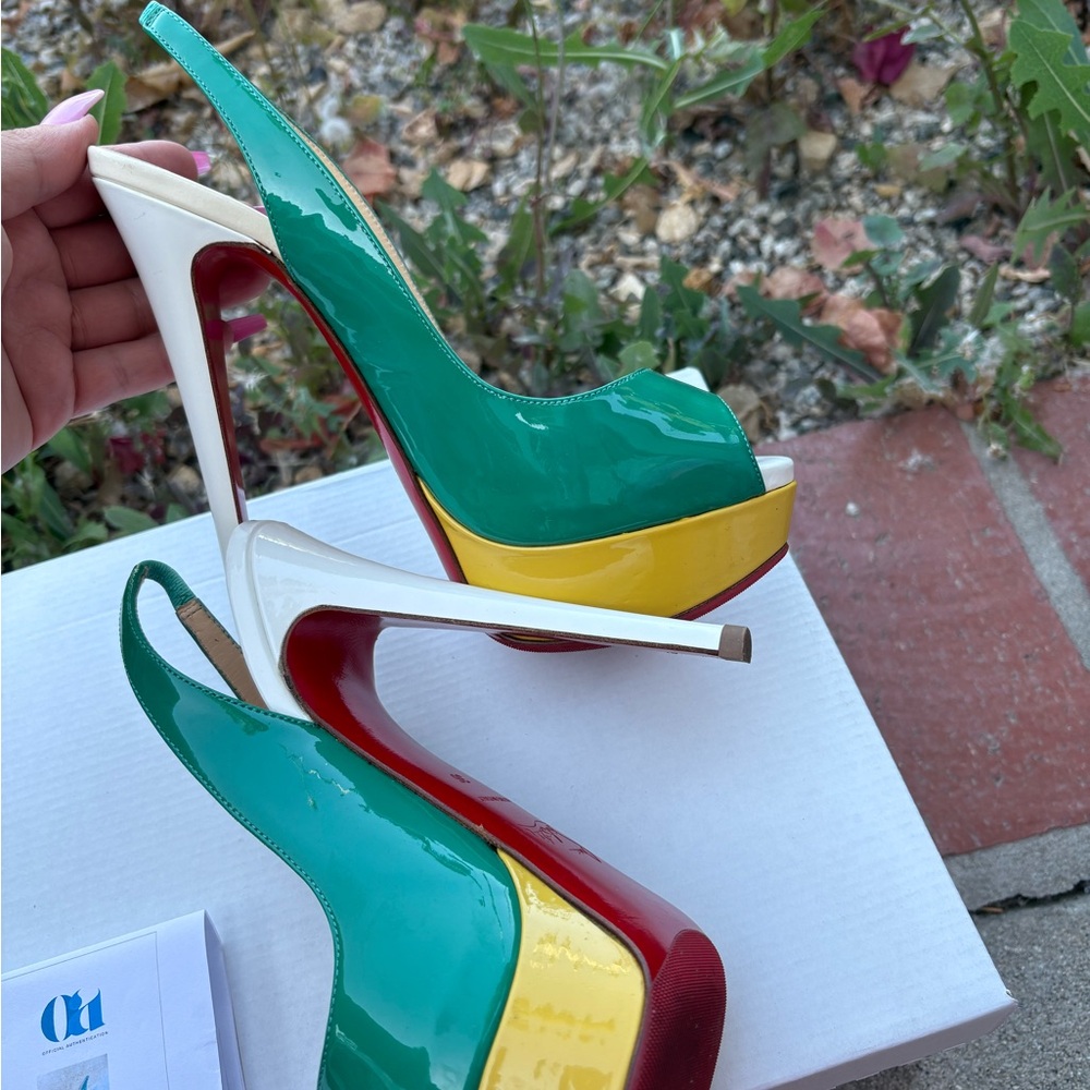 Christian Louboutin Green and Yellow Heels